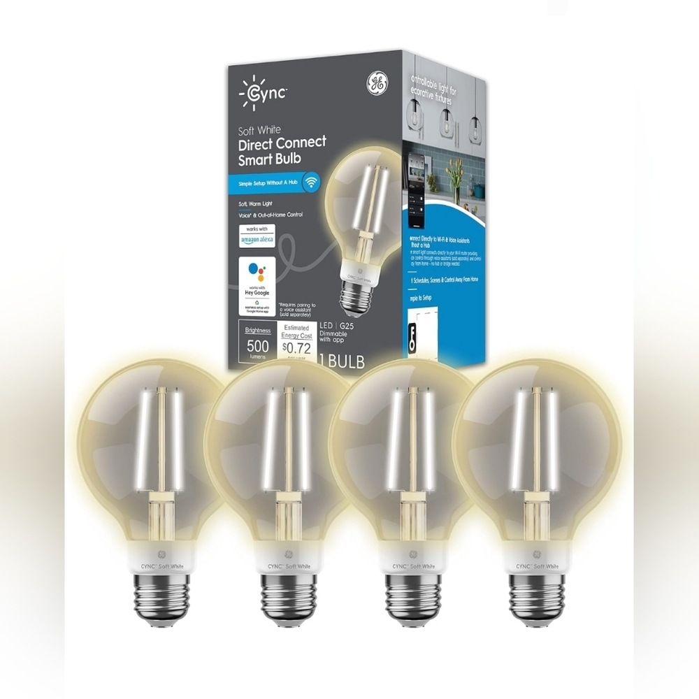 GE Cynce G25 Smart Bulbs Soft White pack of 4 WiFi & Bluetooth Direct ConnectG